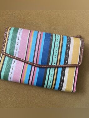 FOSSIL Wallet Leather Colorful Stripes Vintage